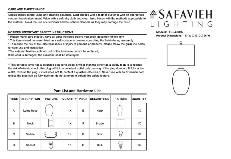 Safavieh Lighting TBL4388A quick start guide