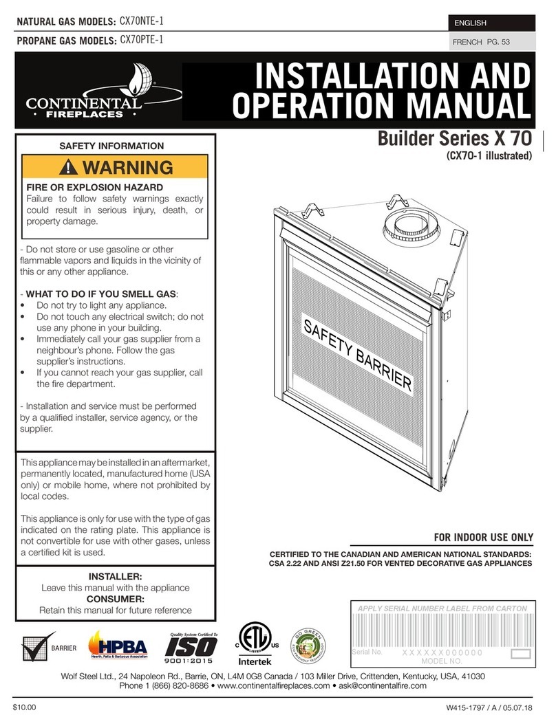 Continental Fireplaces Builder X 70 Series Installation and operation manual