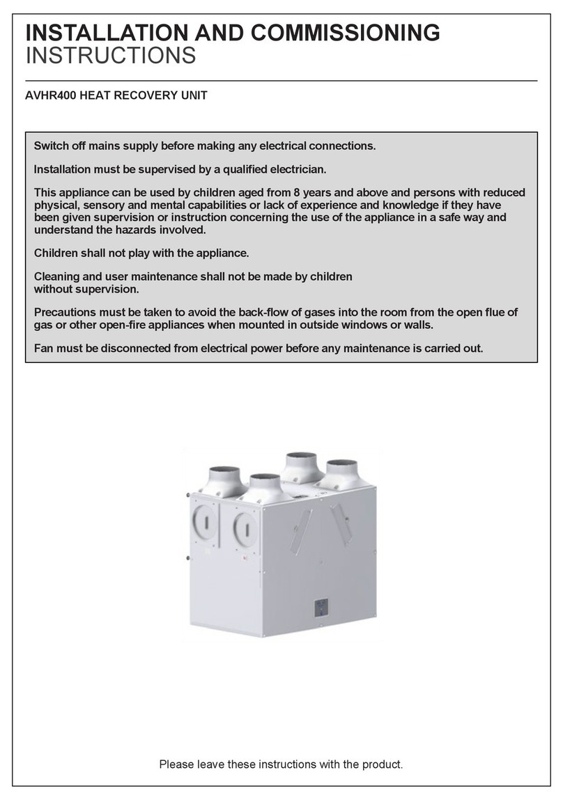 Vent-Axia AVHR400 Installation and operation manual Vent-Axia AVHR400 Installation and operation manual
