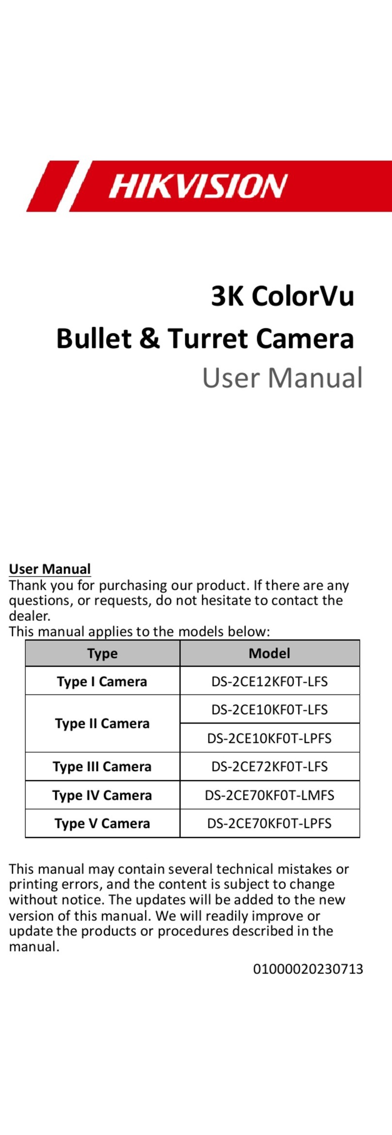 HIK VISION DS-2CE12KF0T-LFS User manual