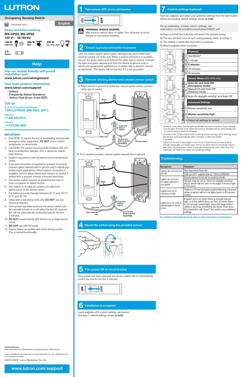 Lutron Electronics MAESTRO MS-VPS2 manual