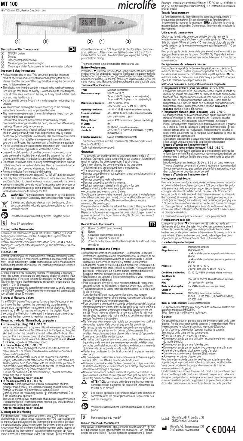 Microlife MT 100 quick start guide