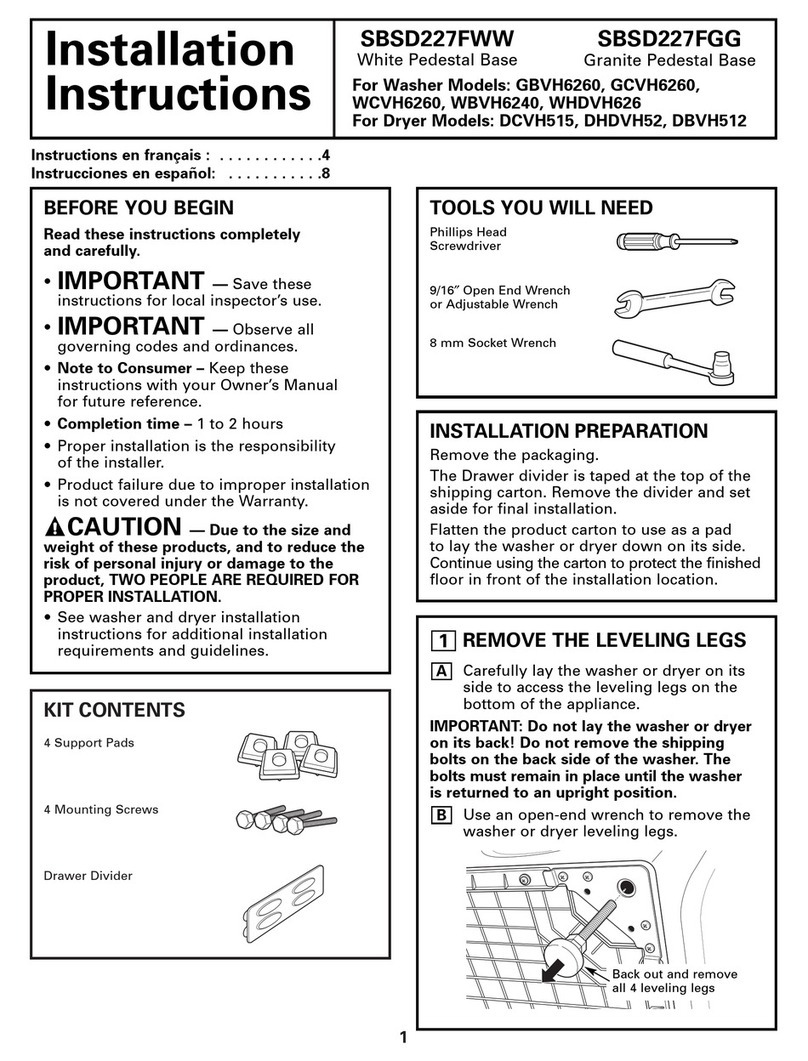 GE SBSD227FWW installation instructions
