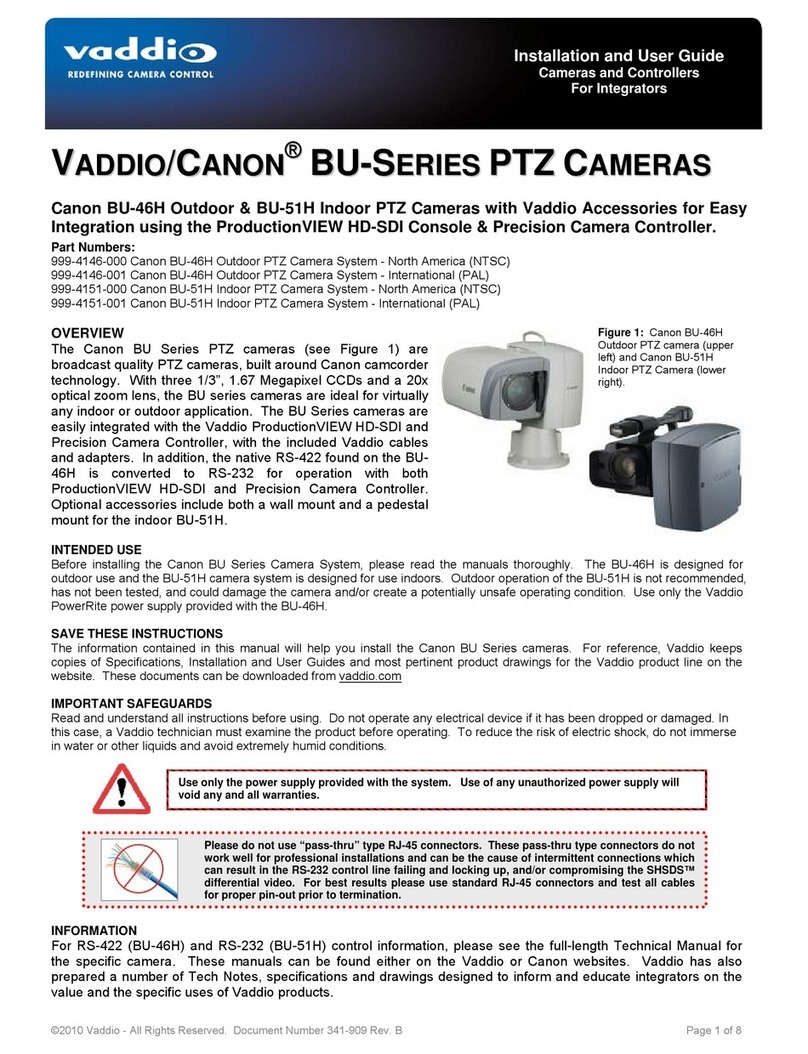 VADDIO VADDIO/CANON BU Series User manual