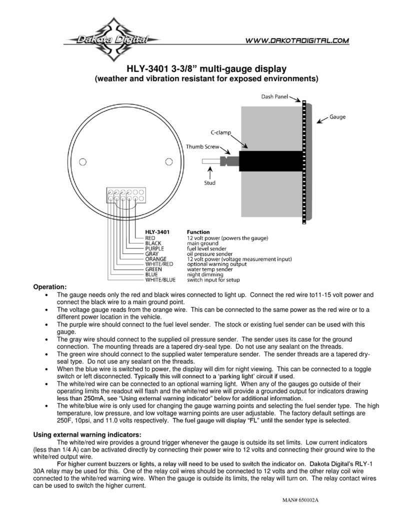 Dakota Digital HLY-3401 User manual