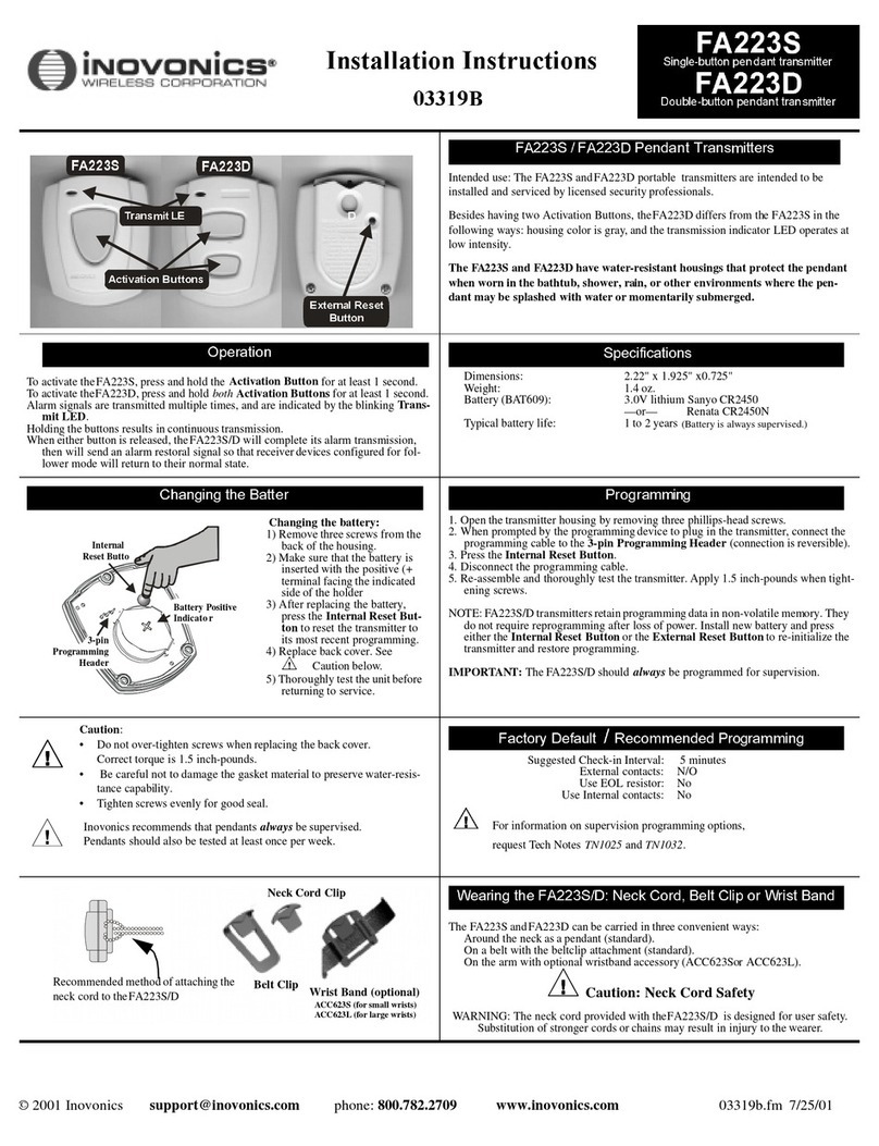 Inovonics FA223S installation instructions