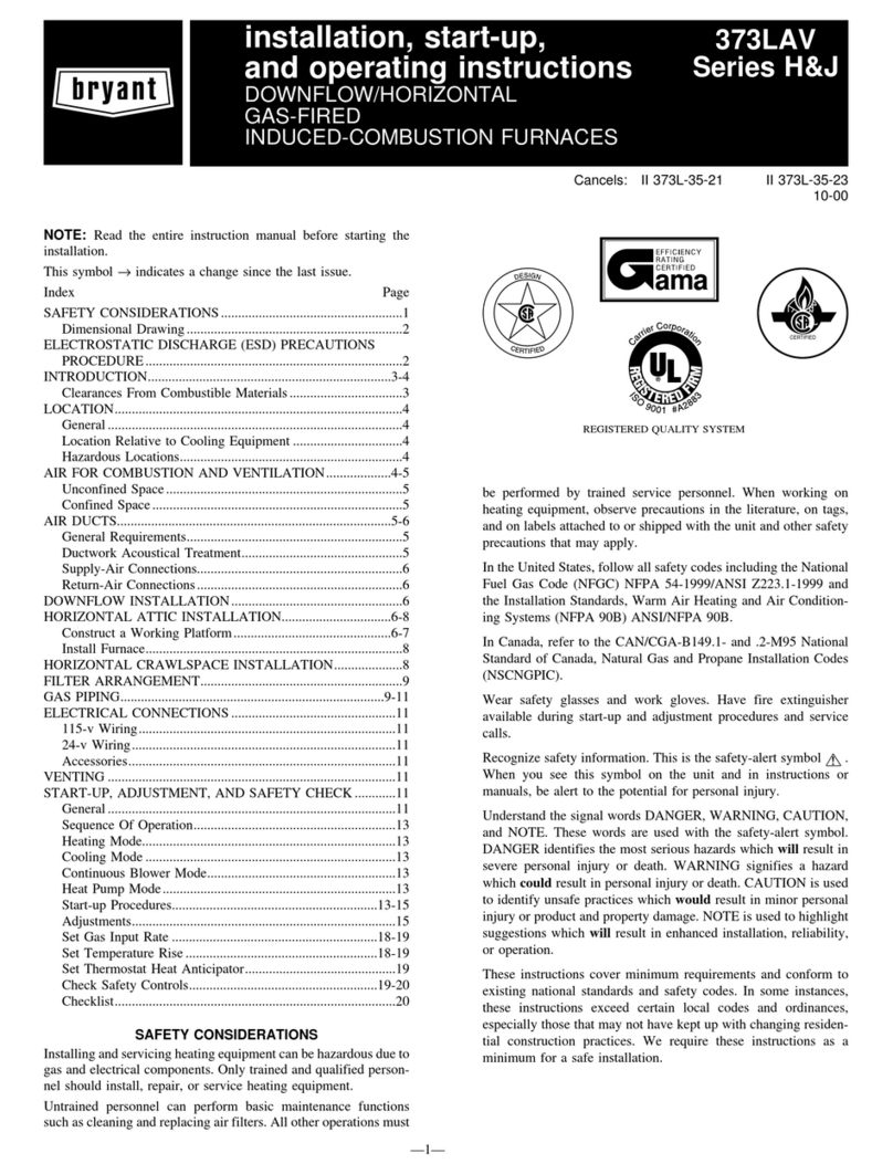 Bryant 373LAV Series Installation, start-up, and operating instructions