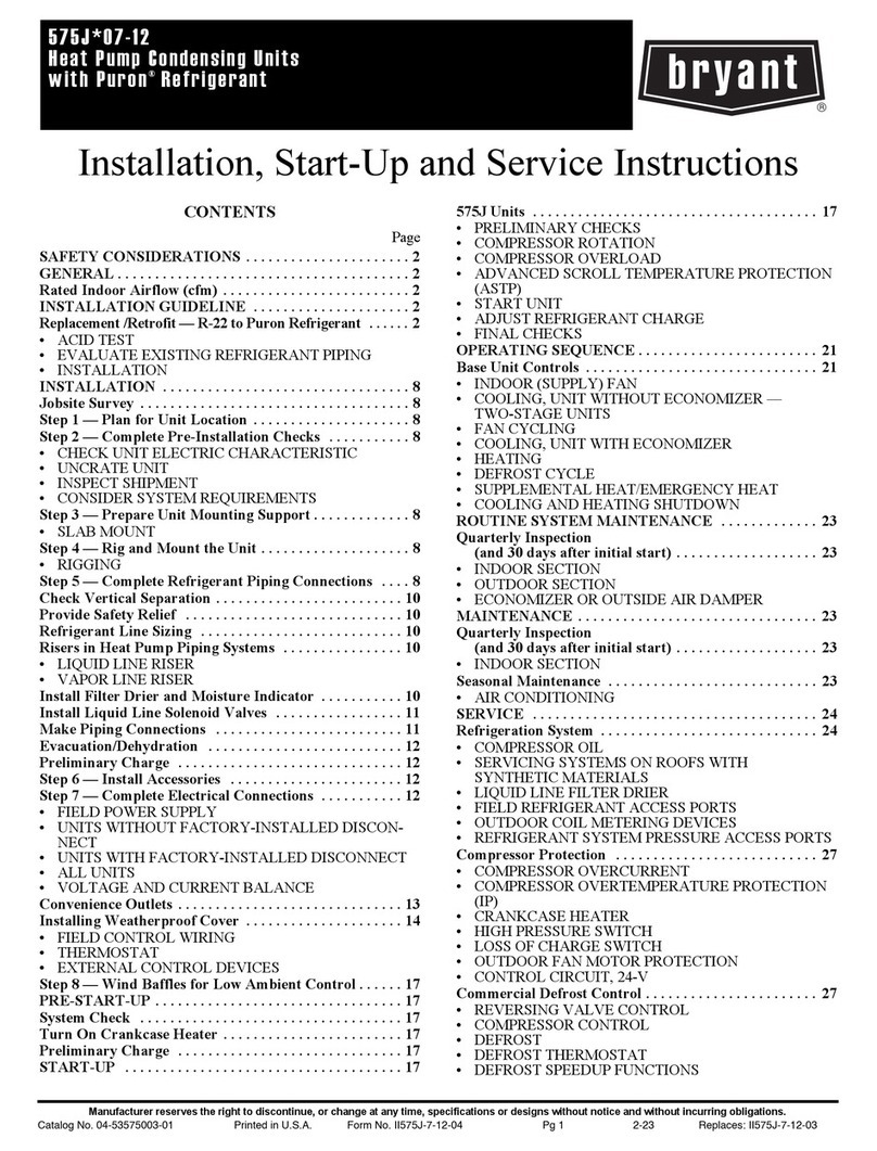 Carrier Bryant 575J 07 Series Dimensions and installation guide