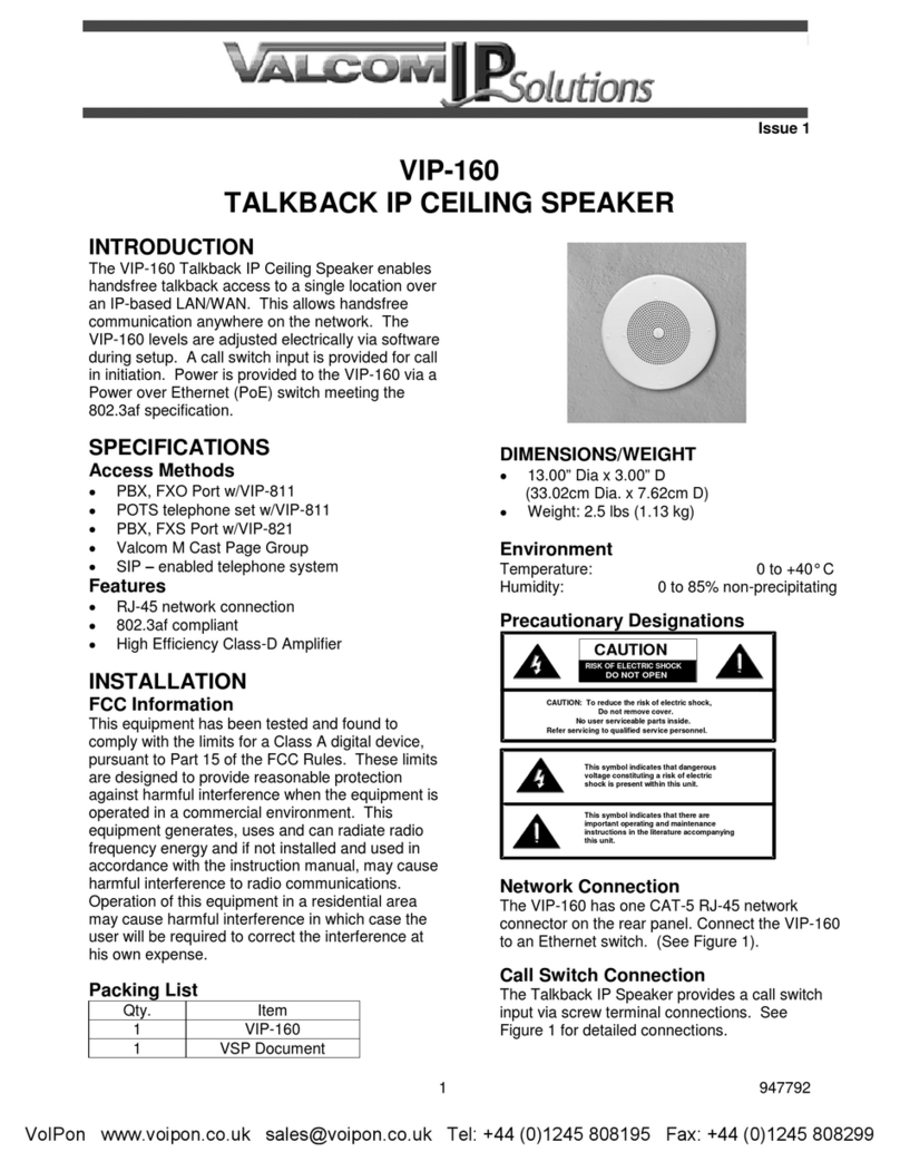 Valcom VIP-160 User manual Valcom VIP-160 User manual