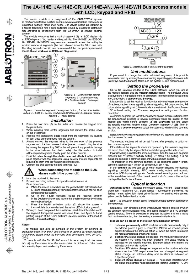 jablotron JA-114E quick start guide