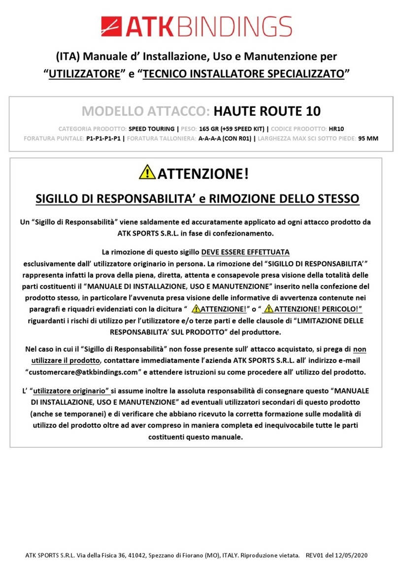 ATK BINDINGS HAUTE ROUTE 10 INSTALLATION, USE AND MAINTENANCE GUIDEBOOK