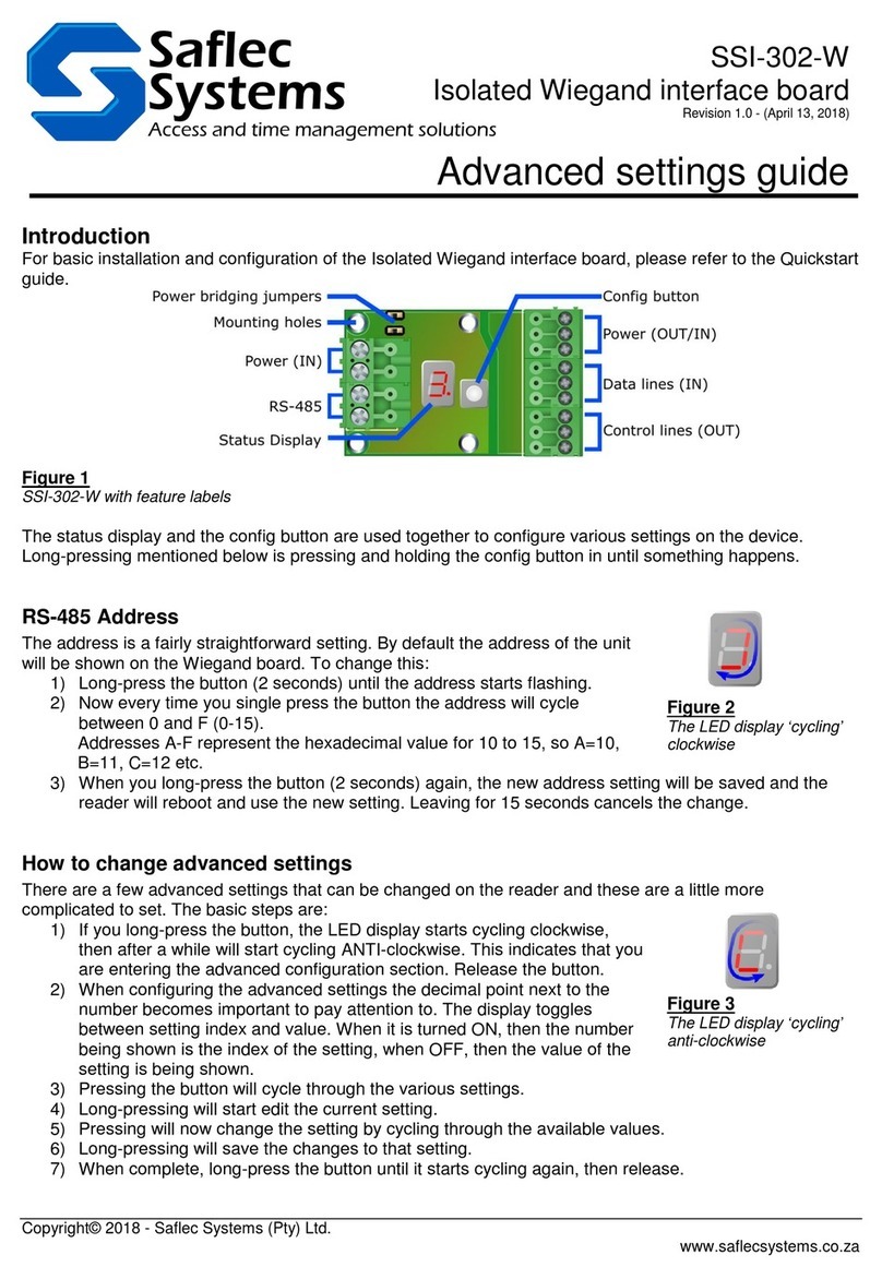 Saflec Systems SSI-302-W Settings guide