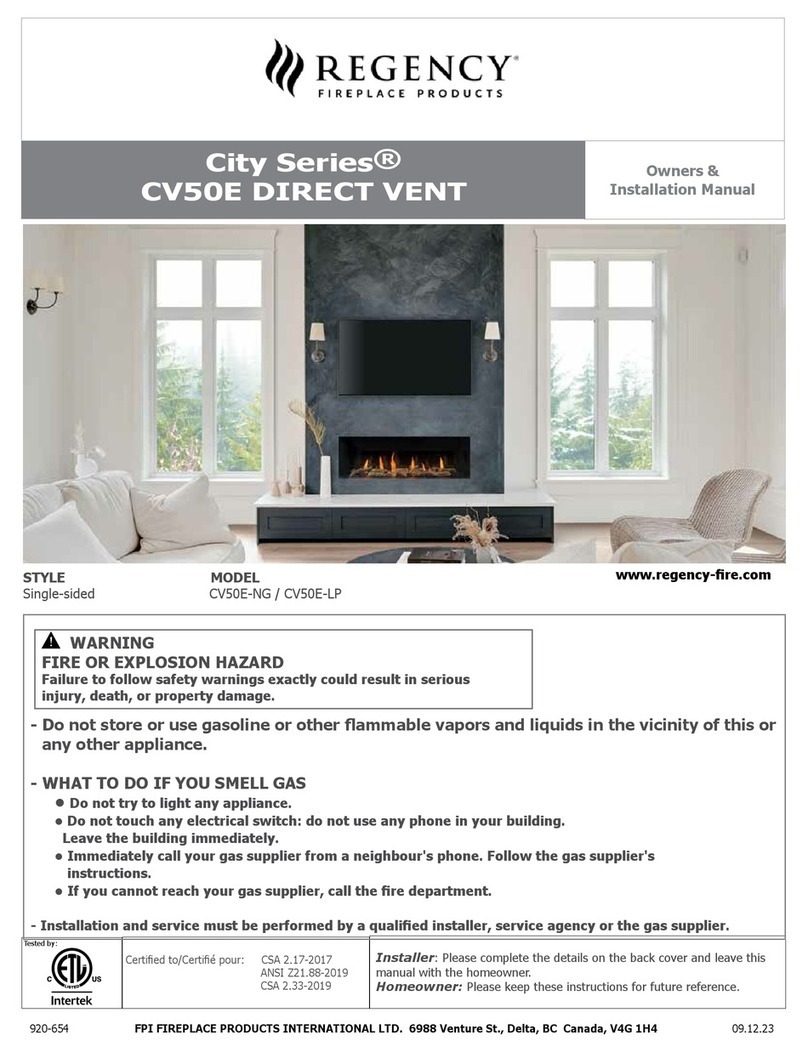 Regency City CV50E DIRECT VENT Quick start guide
