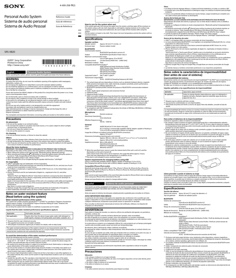 Sony SRS-XB20 reference guide
