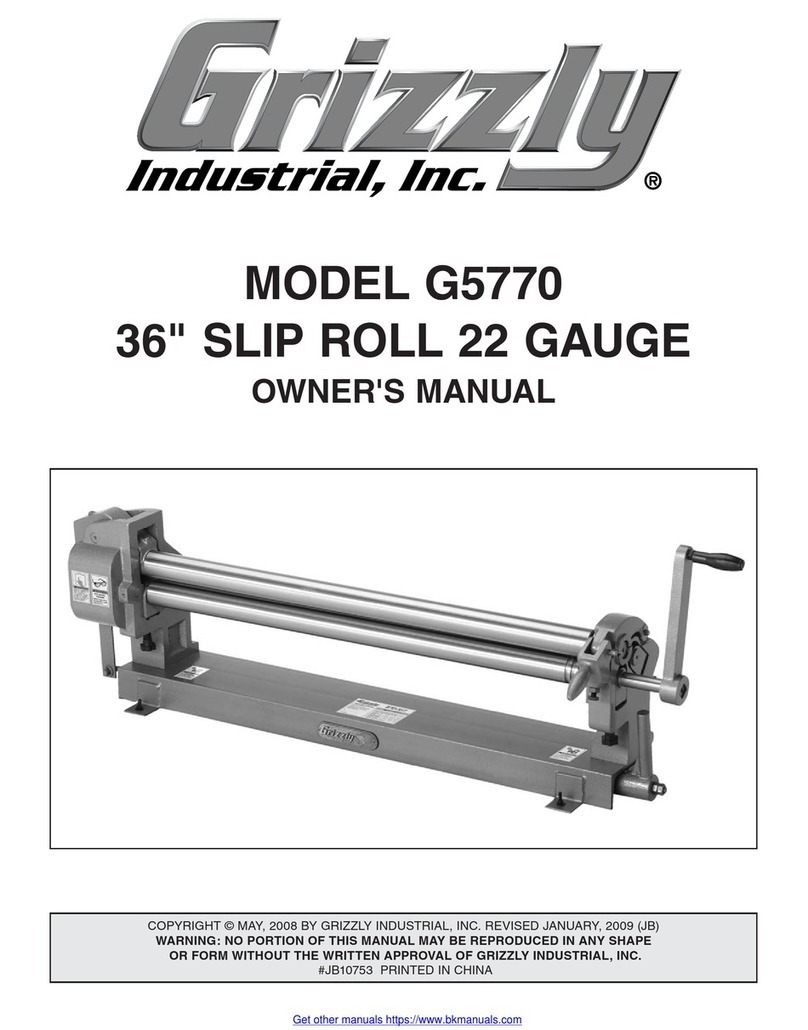 Grizzly 36" Slip Roll 22 Gauge G5770 owner's manual