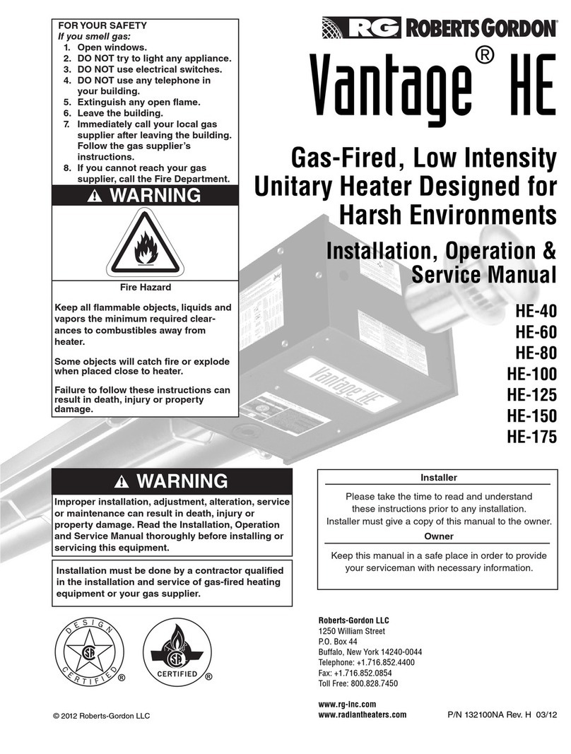 Roberts Gorden Vantage HE-40 Installation, operation & service manual