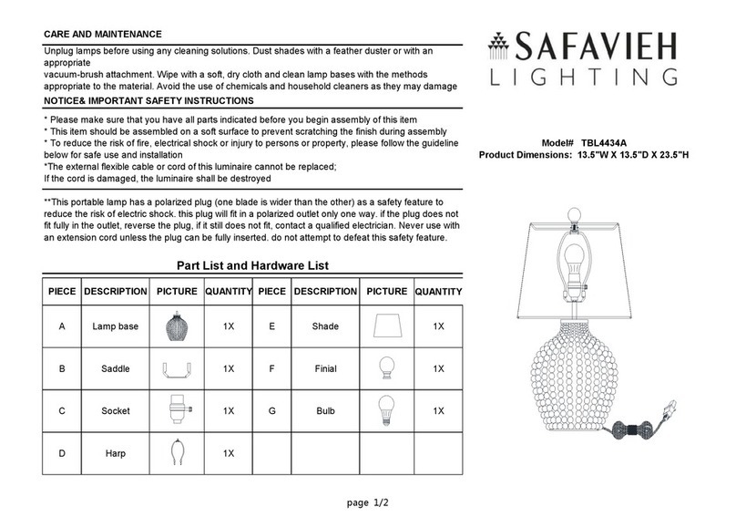 Safavieh Lighting TBL4434A User manual Safavieh Lighting TBL4434A User manual