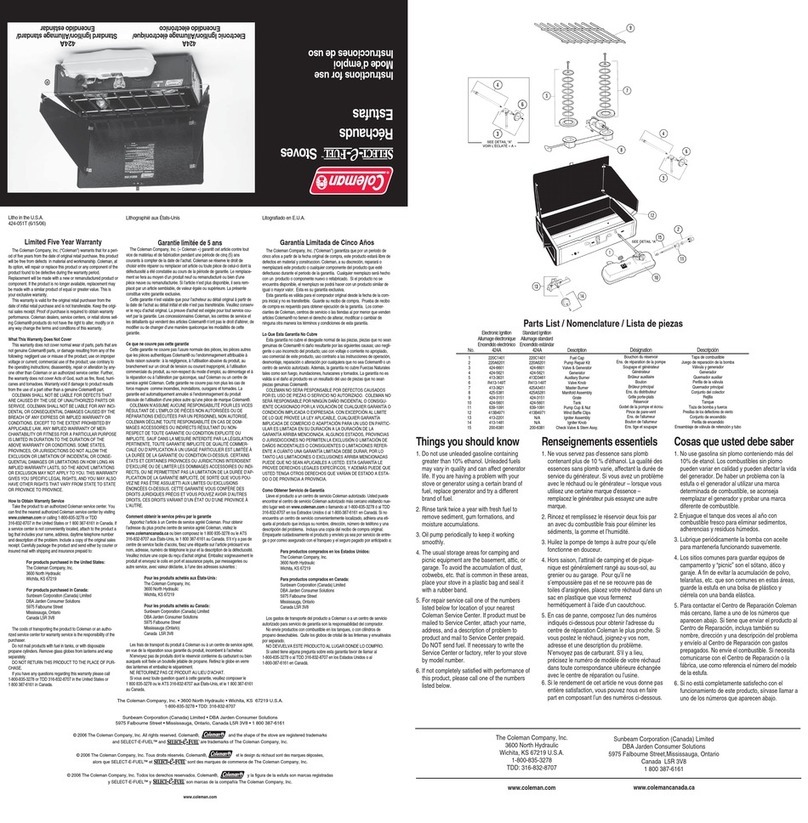 Coleman 424A Instructions for use