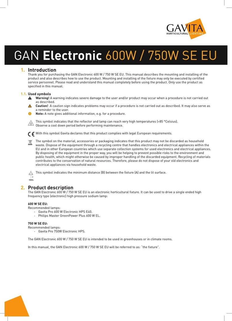 Gavita GAN Electronic 600W SE EU instruction manual