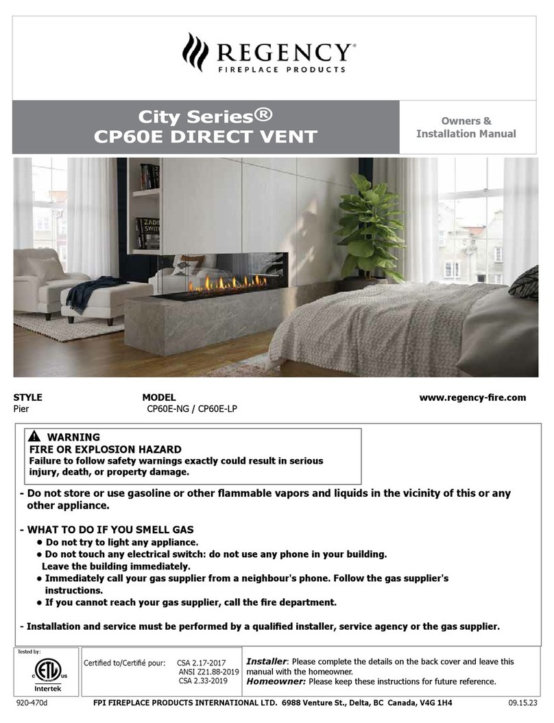 Regency Fireplace Products City CP60E Series Quick start guide Regency Fireplace Products City CP60E Series Quick start guide