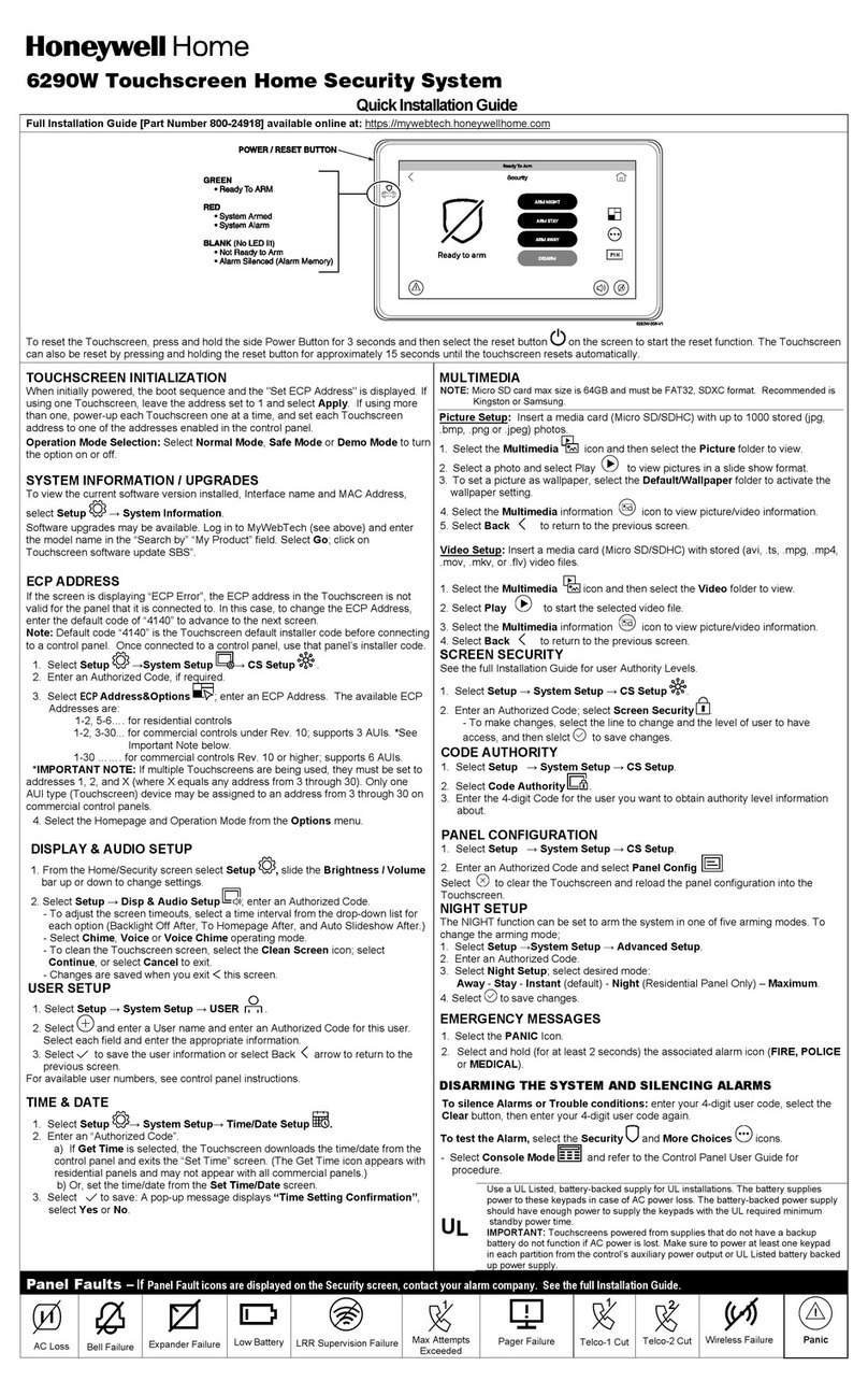 Honeywell Home Touchscreen 6290W User manual