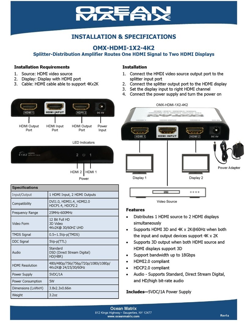 Ocean Matrix OMX-HDMI-1X2-4K2 INSTALLATION & SPECIFICATIONS