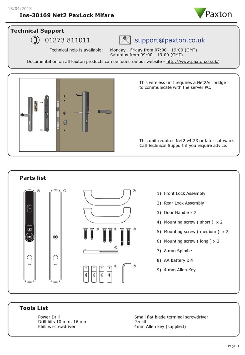 Paxton Ins-30169 Net2 PaxLock Mifare instruction manual