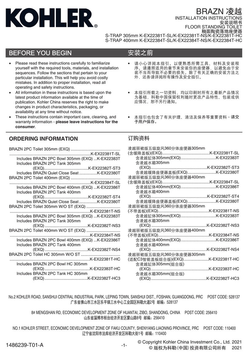 Kohler BRAZN K-EX22381T-SL installation instructions Kohler BRAZN K-EX22381T-SL installation instructions