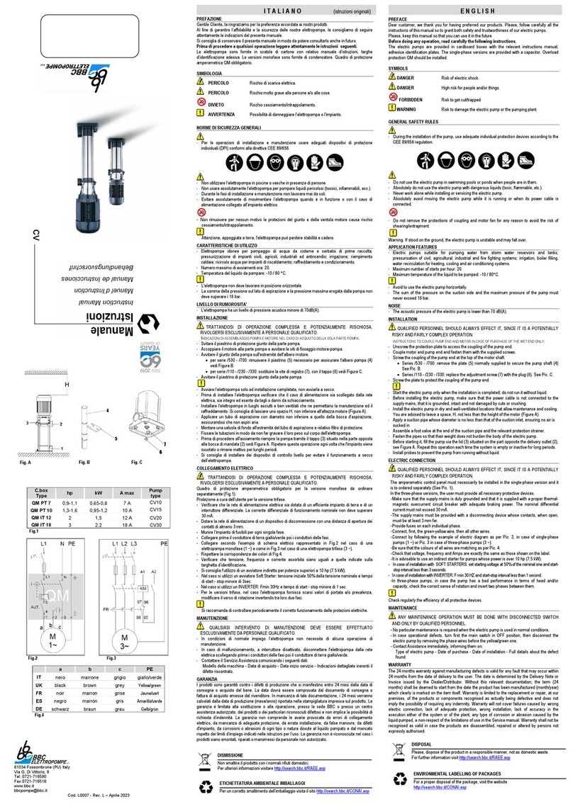 BBC Elettropompe QM PT 7 instruction manual