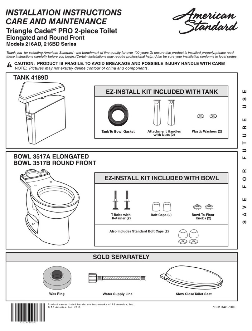 American Standard 216AD Series INSTALLATION INSTRUCTIONS CARE AND MAINTENANCE