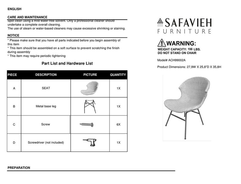 Safavieh Furniture Polina ACH99002A manual Safavieh Furniture Polina ACH99002A manual