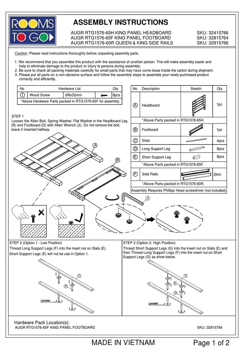 ROOMS TO GO AUGR RTG1576-65H Assembly instructions ROOMS TO GO AUGR RTG1576-65H Assembly instructions