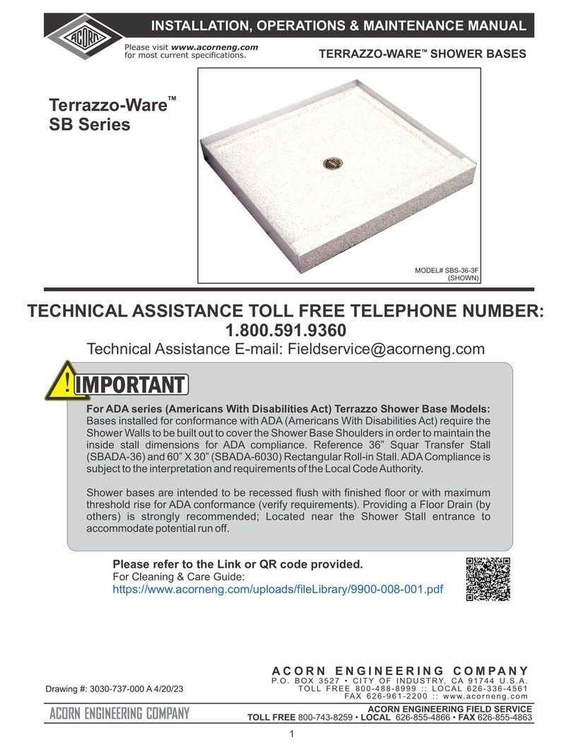 Acorn Terrazzo-Ware SB Series Installation, operation & maintenance manual