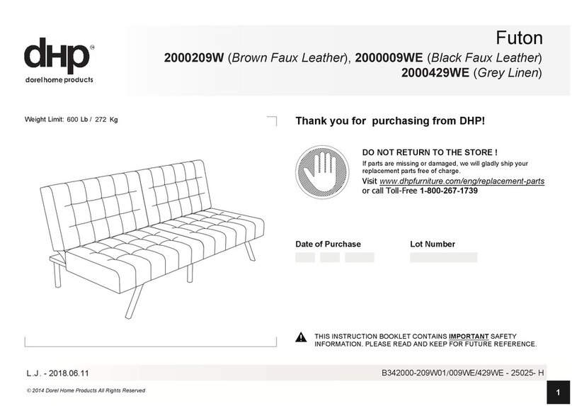 Dorel Home Products Futon 2000209W quick start guide Dorel Home Products Futon 2000209W quick start guide
