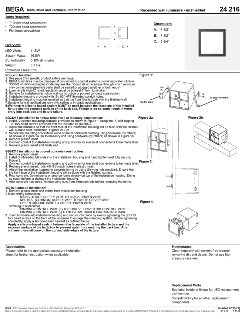 BEGA 24 216 Installation and technical information