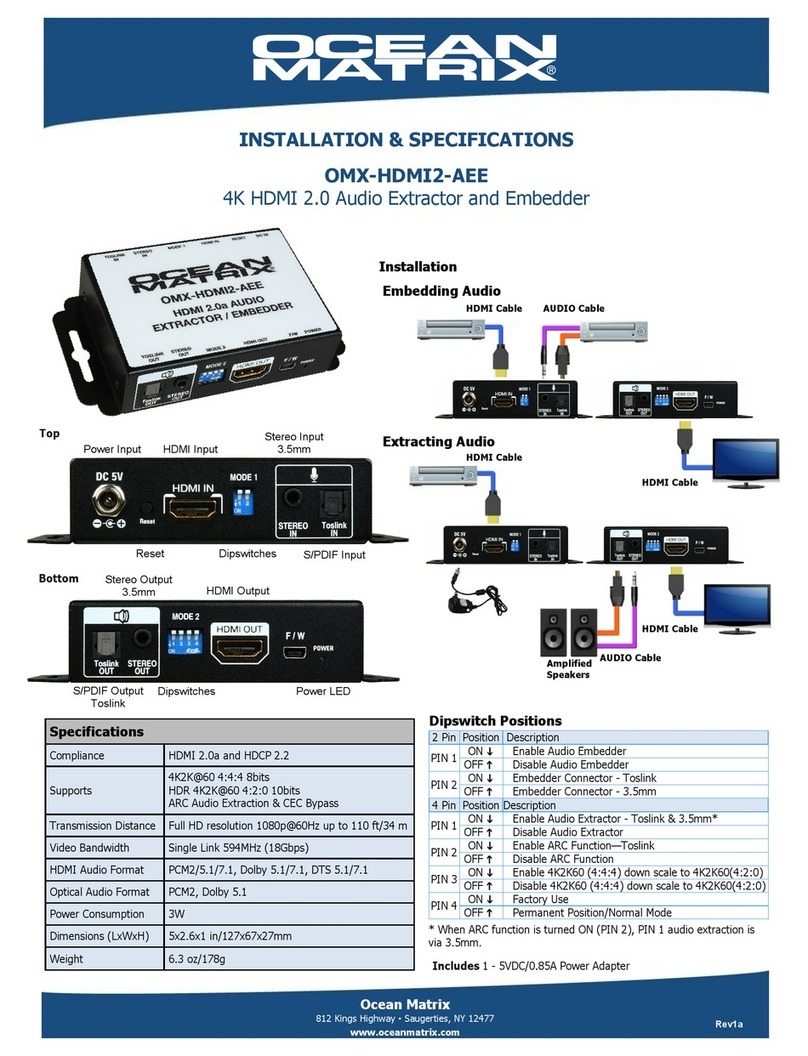 Ocean Matrix OMX-HDMI2-AEE INSTALLATION & SPECIFICATIONS