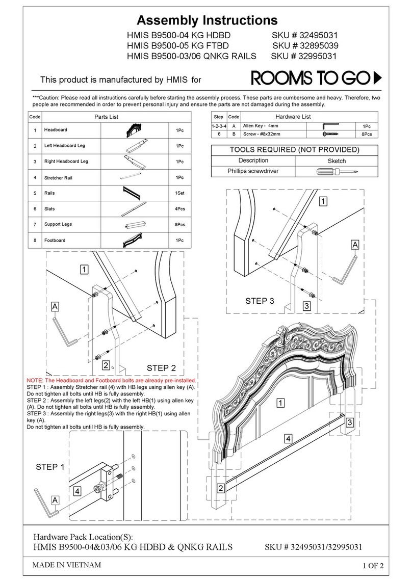 ROOMS TO GO KG HDBD HMIS B9500-04 User manual