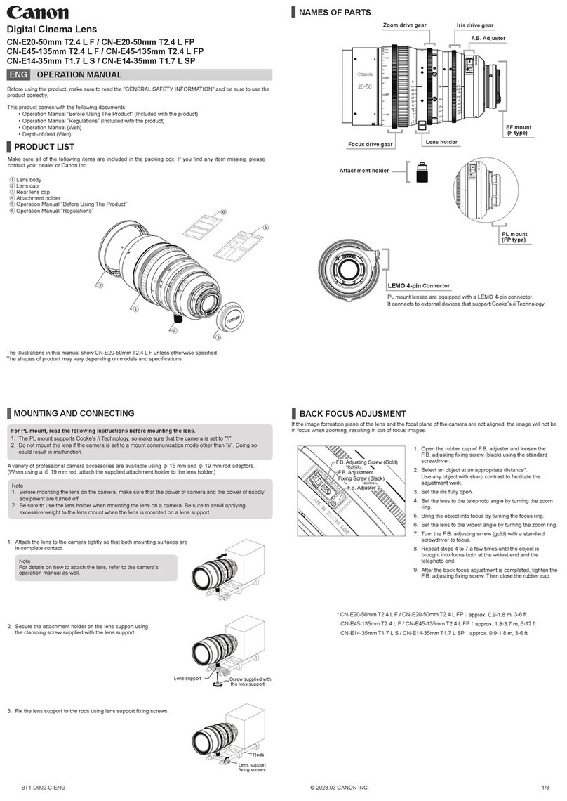 Canon CN-E14-35mm T1.7 L SP Operation manual Canon CN-E14-35mm T1.7 L SP Operation manual