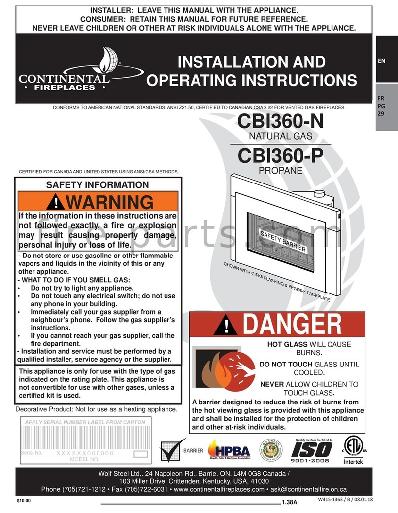 Continental Fireplaces CBI 360-P Installation and operating instructions