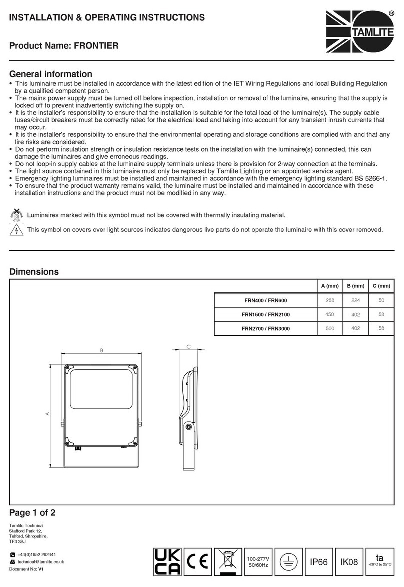 Tamlite FRONTIER Installation & operating instructions