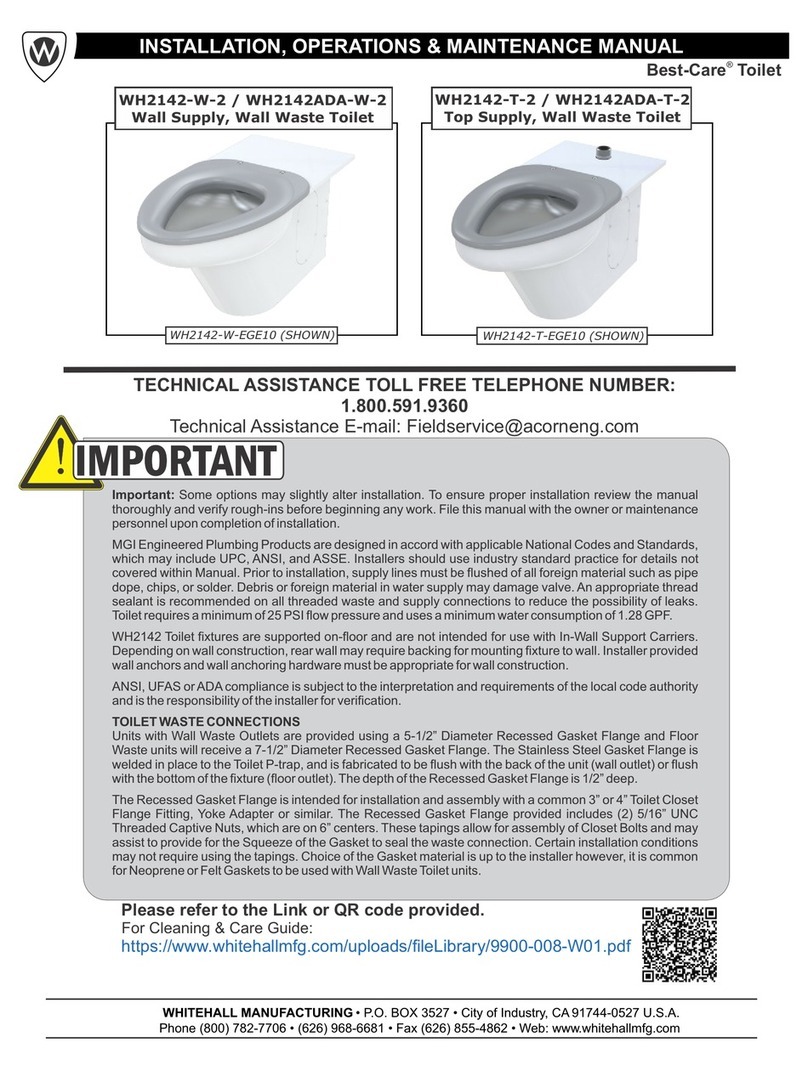Whitehall Manufacturing Best-Care WH2142-W-2 Installation, operation & maintenance manual Whitehall Manufacturing Best-Care WH2142-W-2 Installation, operation & maintenance manual
