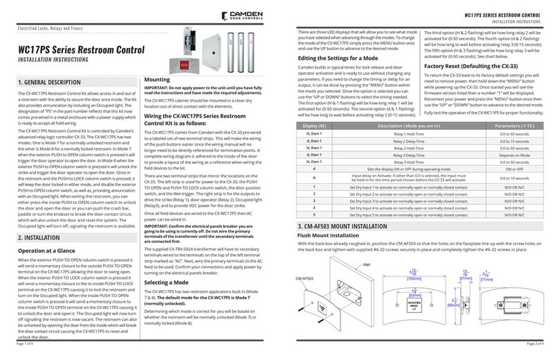 CAMDEN CX-WC17PS Series installation instructions