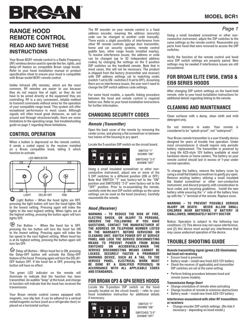 Broan BCR1 User manual