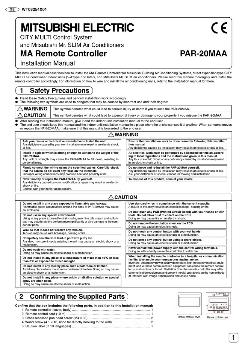 Mitsubishi Electric PAR-20MAA installation manual Mitsubishi Electric PAR-20MAA installation manual