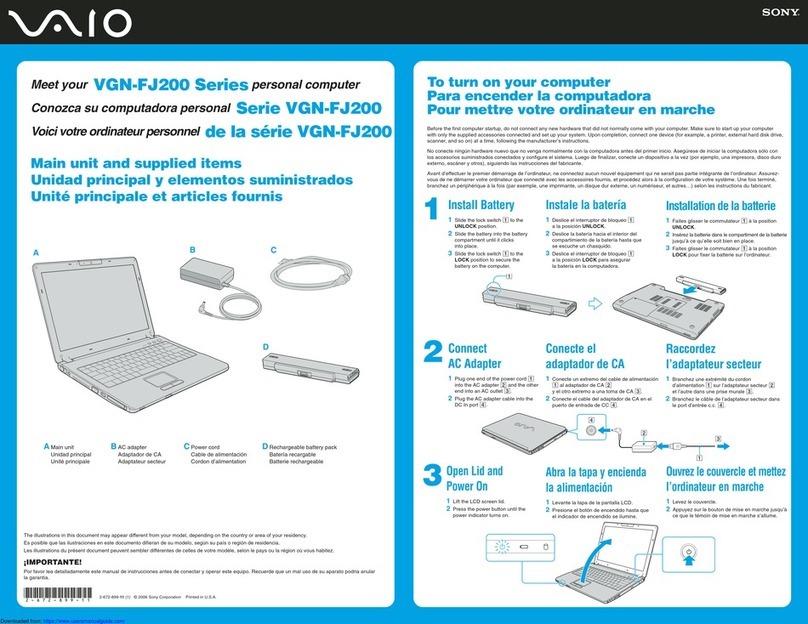 Sony VAIO VGN-FJ250P/B quick start guide