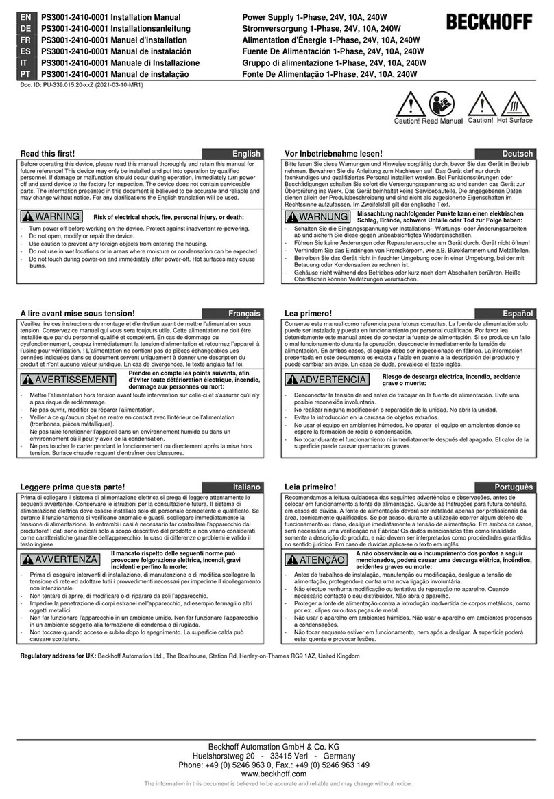 Beckhoff PS3001-2410-0001 installation manual