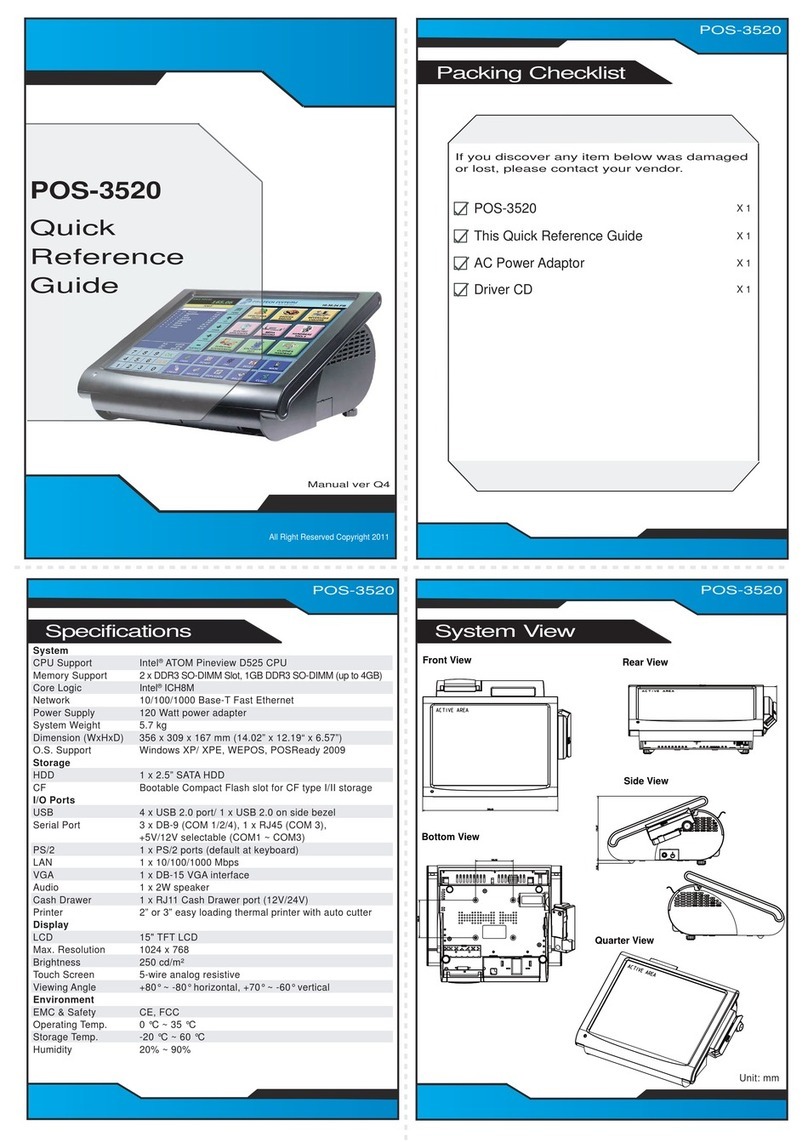 Protech Systems POS-3520 Quick reference guide