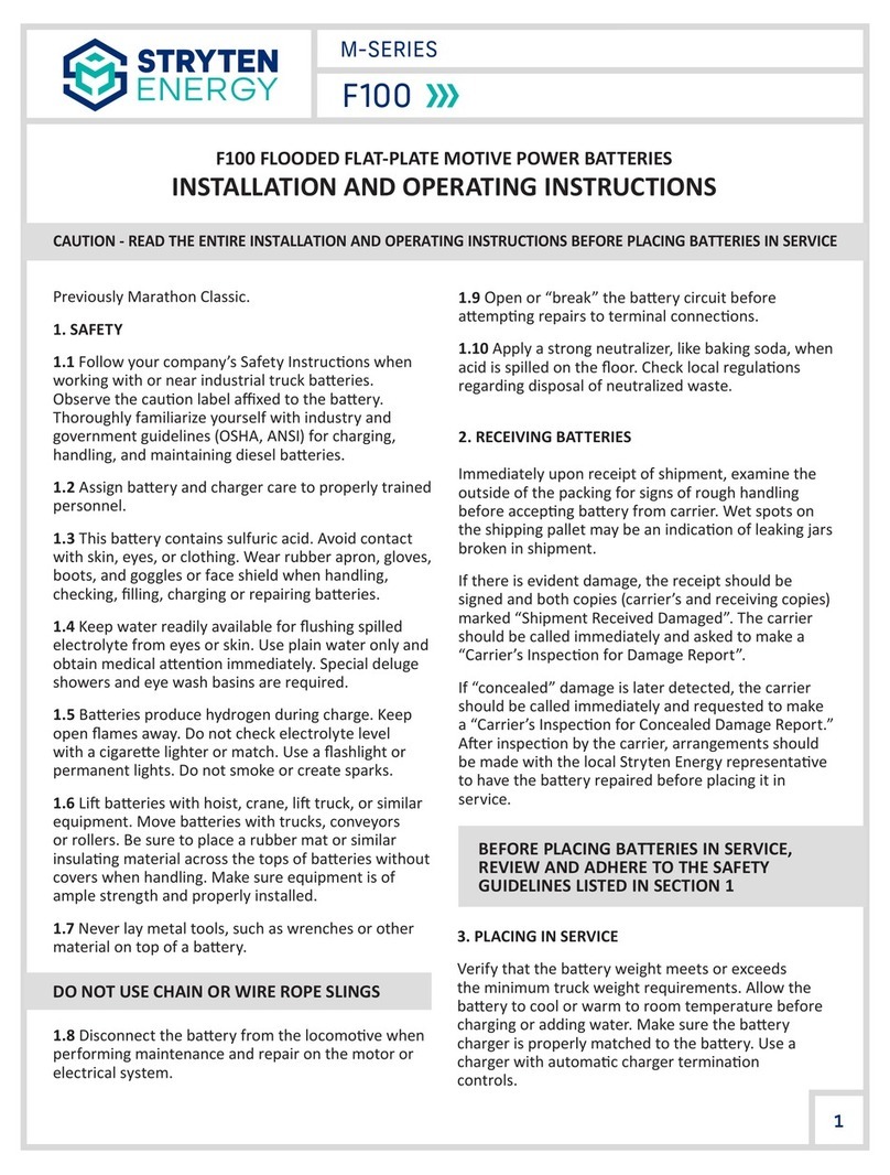 Stryten Energy M Series Installation and operating instructions