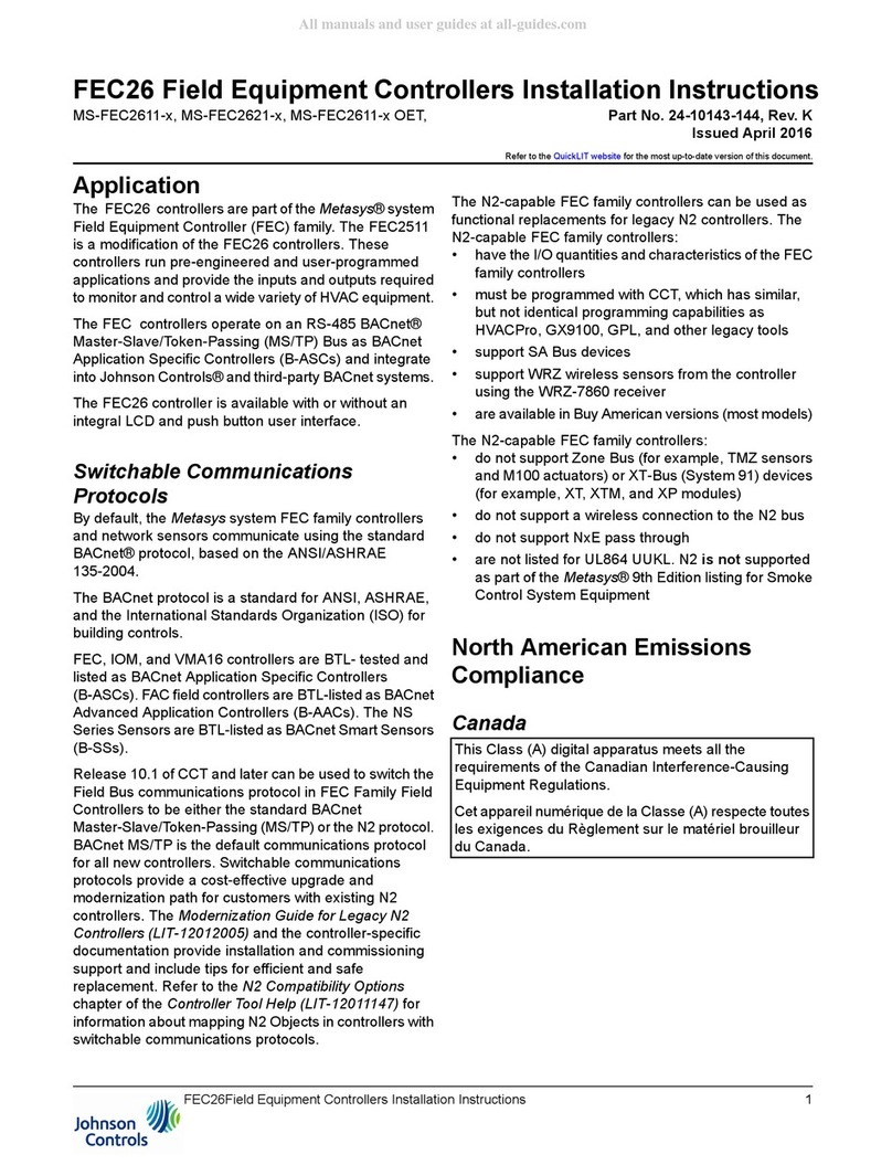 Johnson Controls MS-FEC2611 Series installation instructions