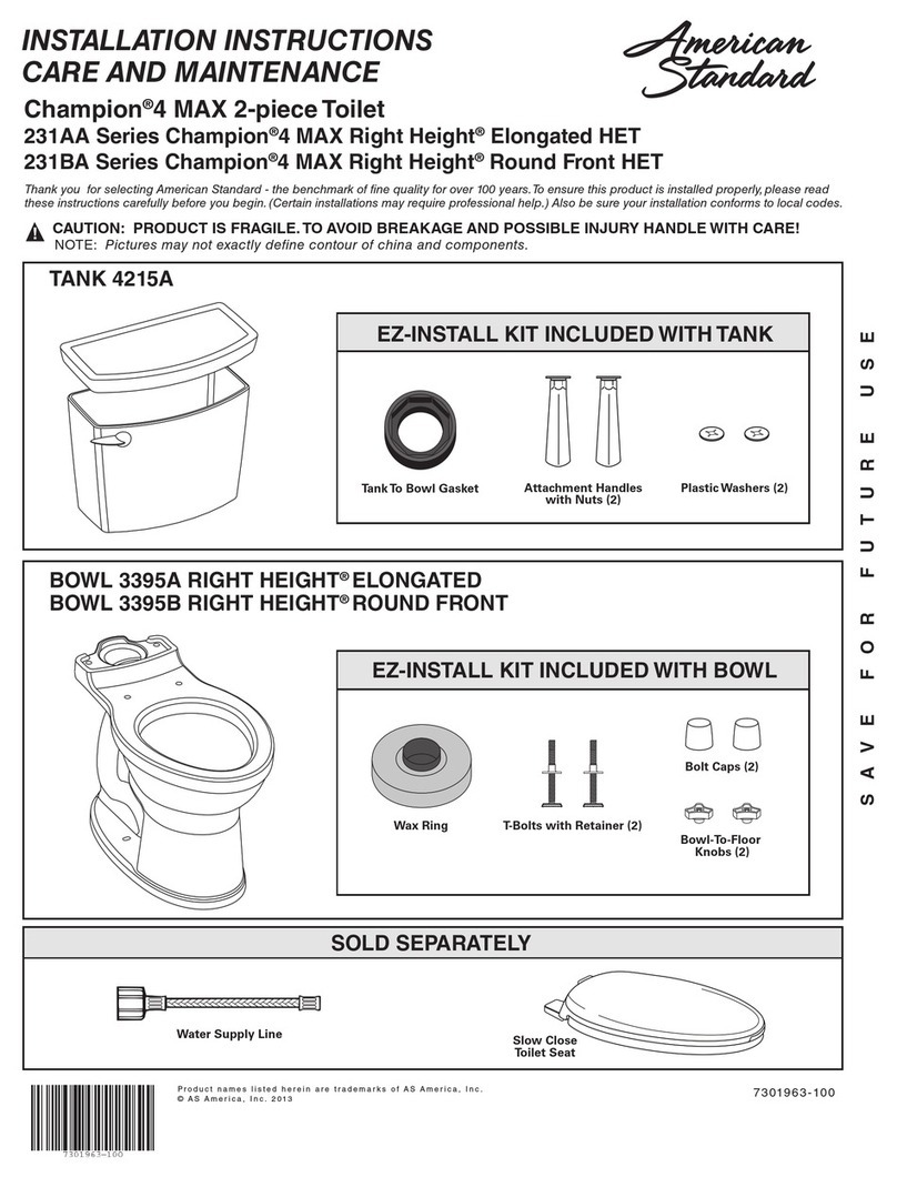 American Standard Champion 4 MAX 231AA Series INSTALLATION INSTRUCTIONS CARE AND MAINTENANCE